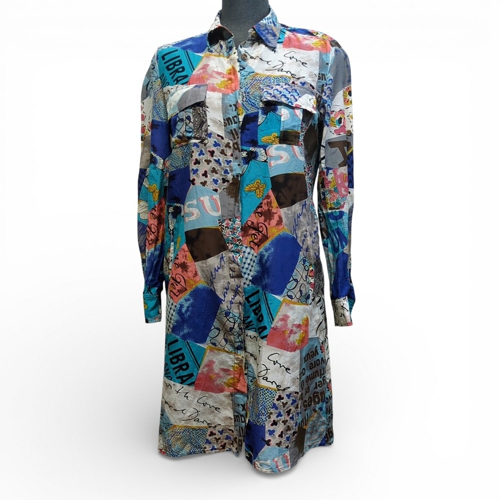 Gerard Darel Patchwork Look Lightweight Cotton Mini Shirtdress US 6 EU 38